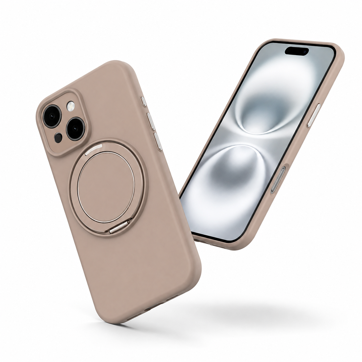 Silicone MagSafe Ring Stand Case for Apple iPhone 15 - Desert Titanium