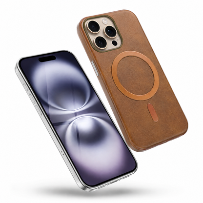 Brown MagSafe iPhone 16 Pro Max cover with soft-touch grip and raised camera protection