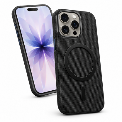 Black iPhone 16 Pro Max case Canada with durable fabric MagSafe design