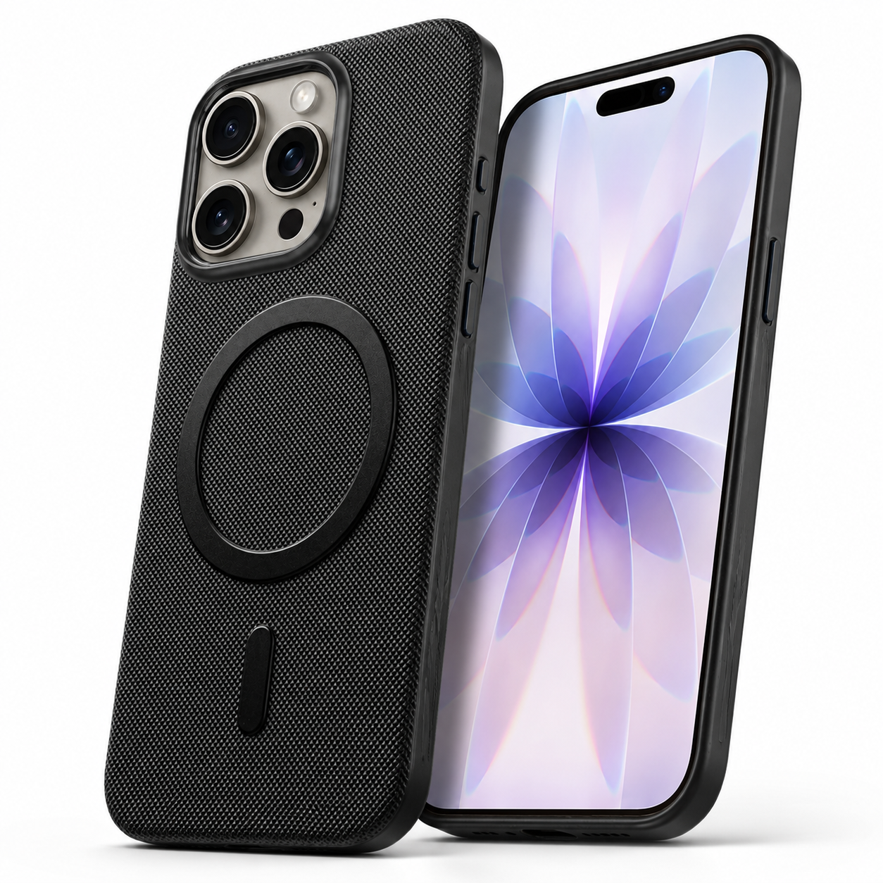 Black fabric protective phone cover for Apple iPhone 16 Pro Max
