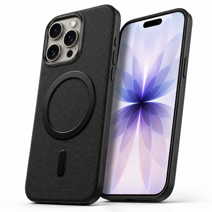 Black fabric protective phone cover for Apple iPhone 16 Pro Max
