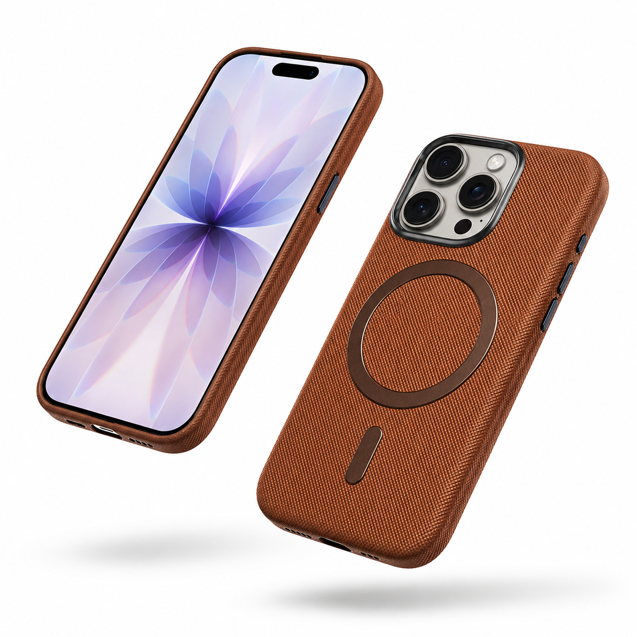 Brown MagSafe iPhone 16 Pro Max cover with raised camera and screen protection