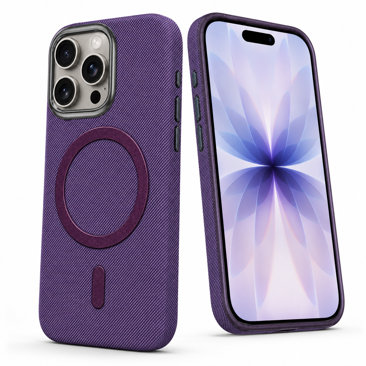Purple iPhone 16 Pro Max case Canada with premium fabric MagSafe protection
