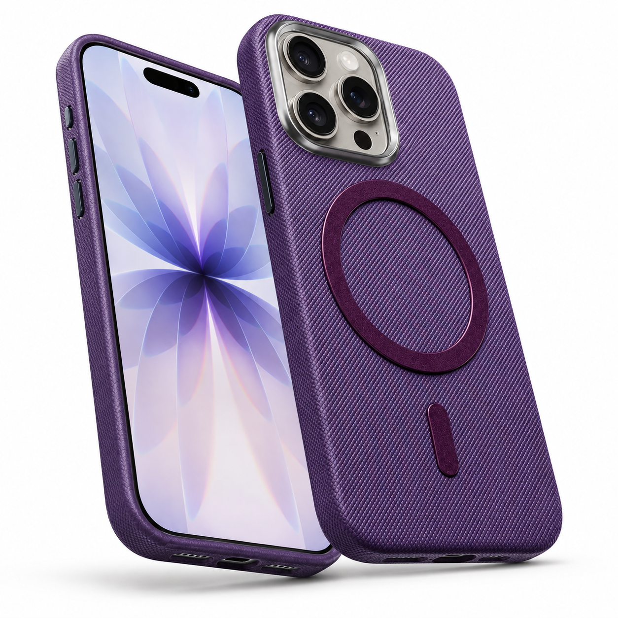 Purple fabric protective phone cover for Apple iPhone 16 Pro Max