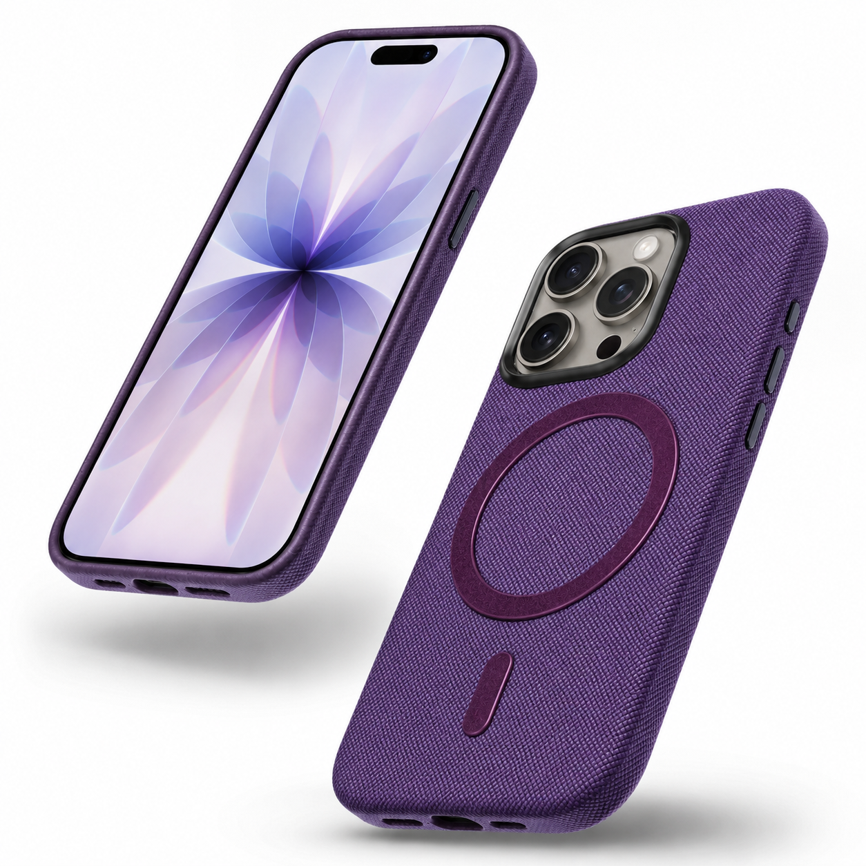 Purple MagSafe iPhone 16 Pro Max cover with textured grip and camera protection
