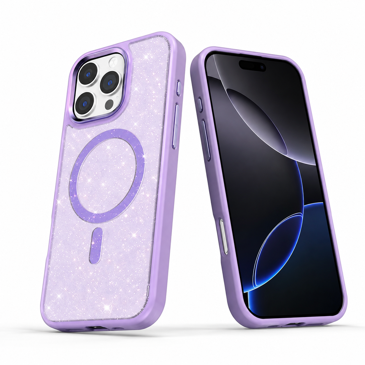 Purple glitter protective phone cover for Apple iPhone 16 Pro Max
