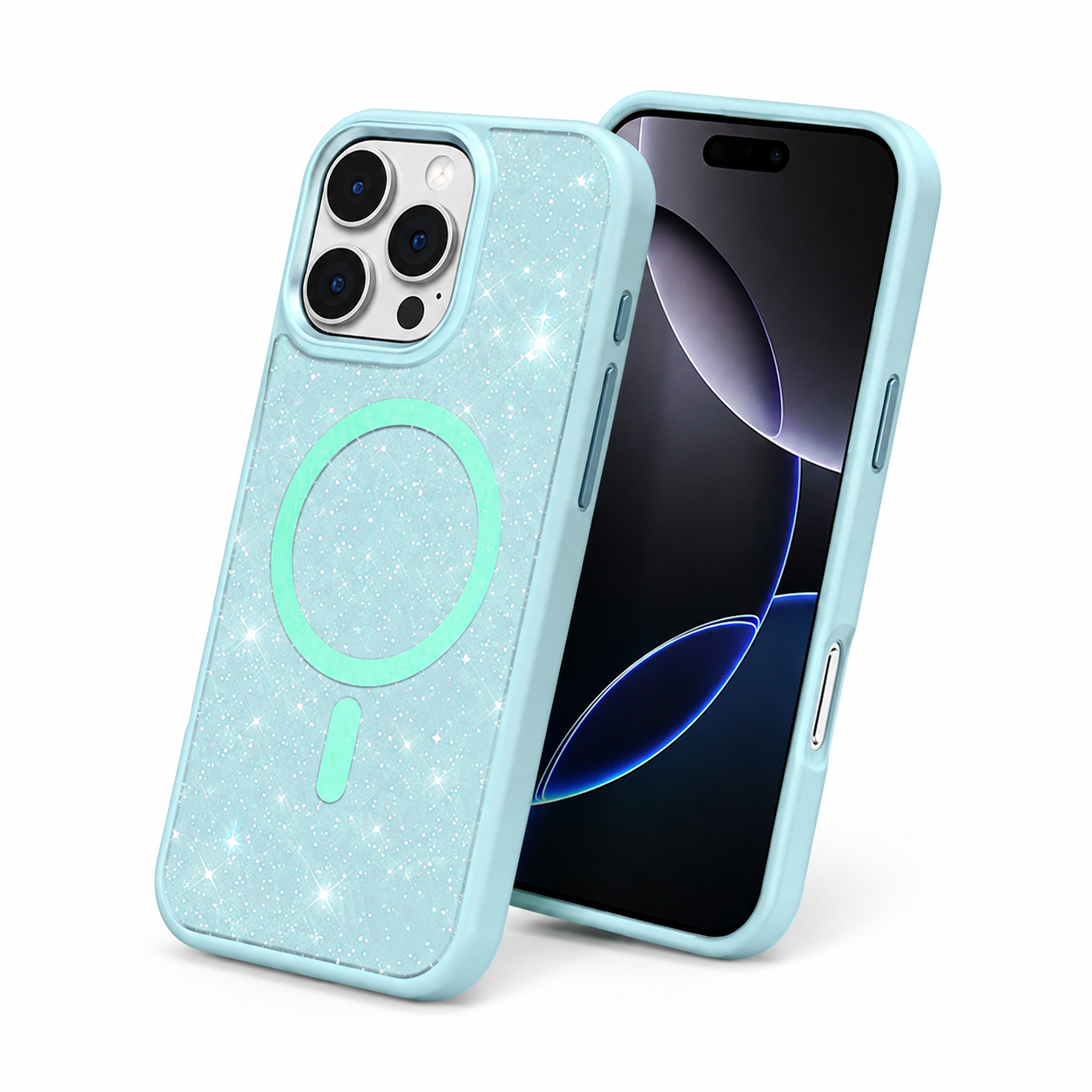 Blue iPhone 16 Pro Max case Canada with stylish glitter MagSafe design
