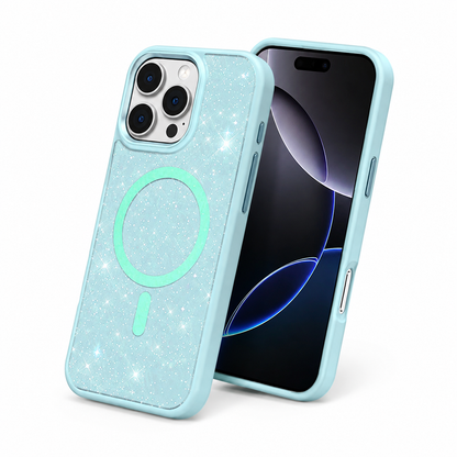 Blue iPhone 16 Pro Max case Canada with stylish glitter MagSafe design
