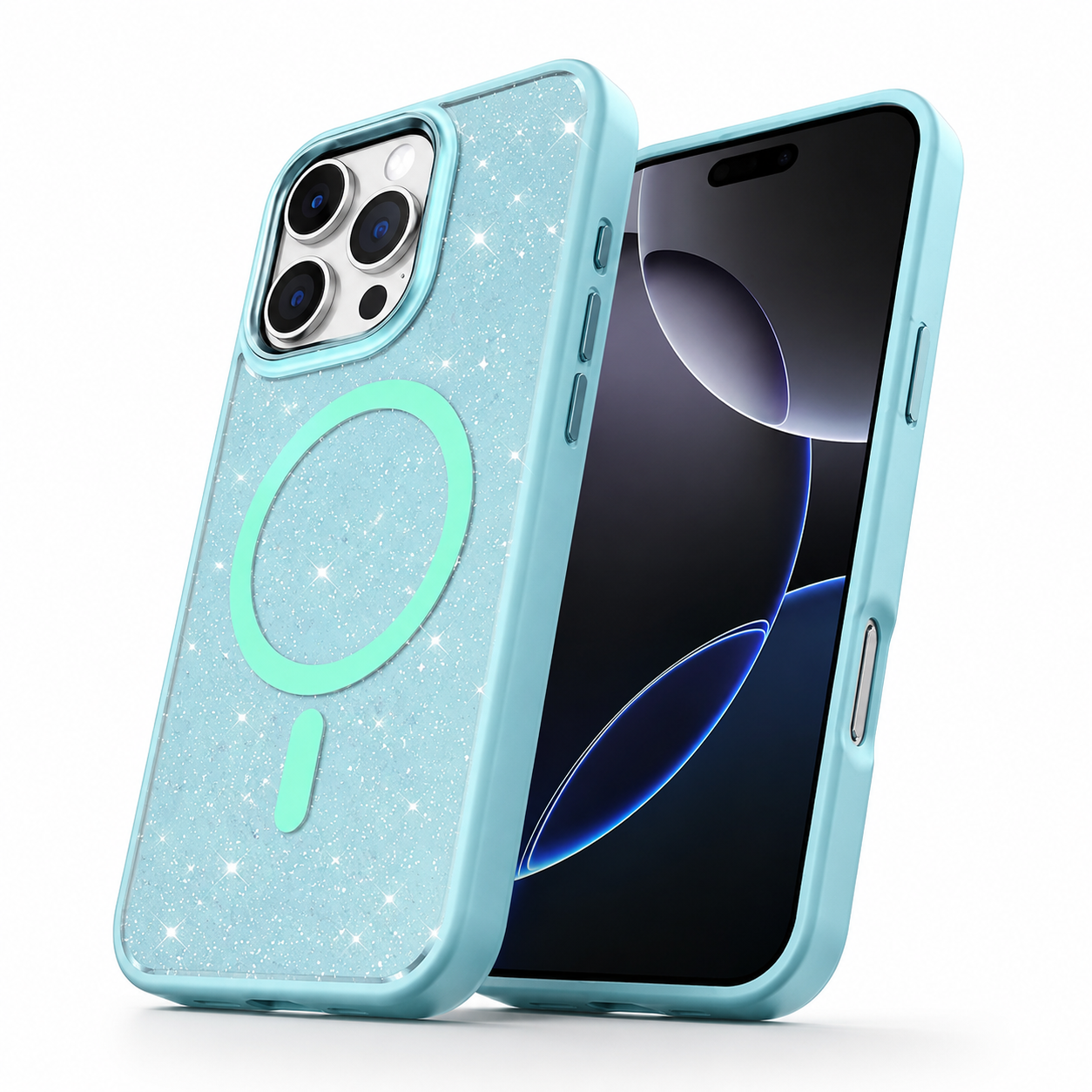 Blue glitter protective phone cover for Apple iPhone 16 Pro Max
