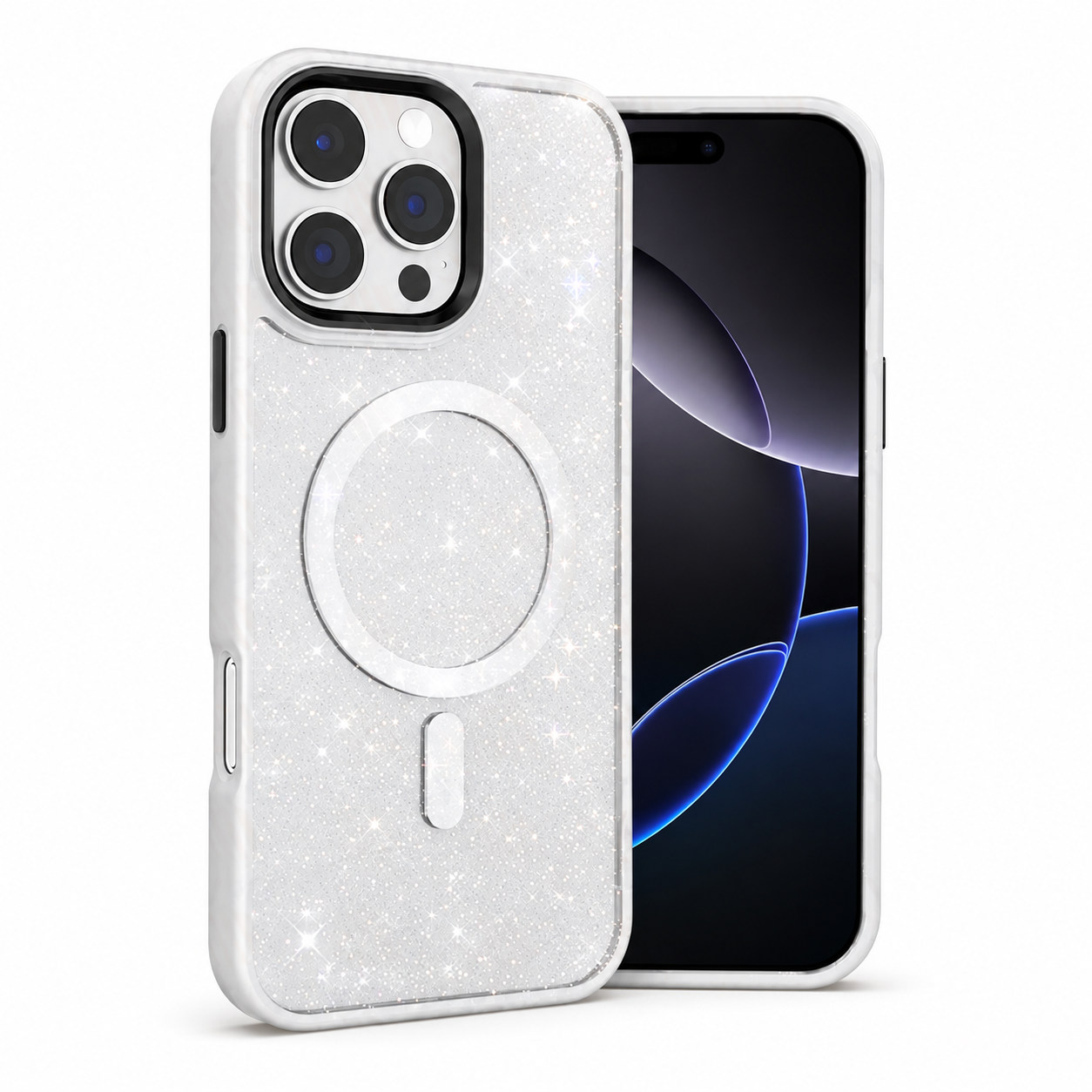 White Glitter MagSafe Matt Ultra Hybrid Case for Apple iPhone 16 Pro Max
