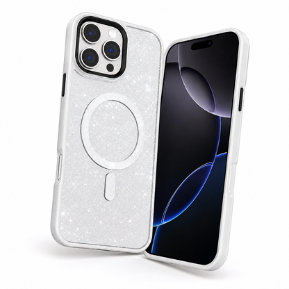 White iPhone 16 Pro Max case Canada with premium glitter MagSafe design
