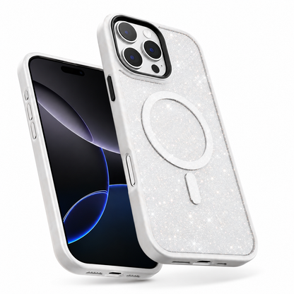 White glitter protective phone cover for Apple iPhone 16 Pro Max
