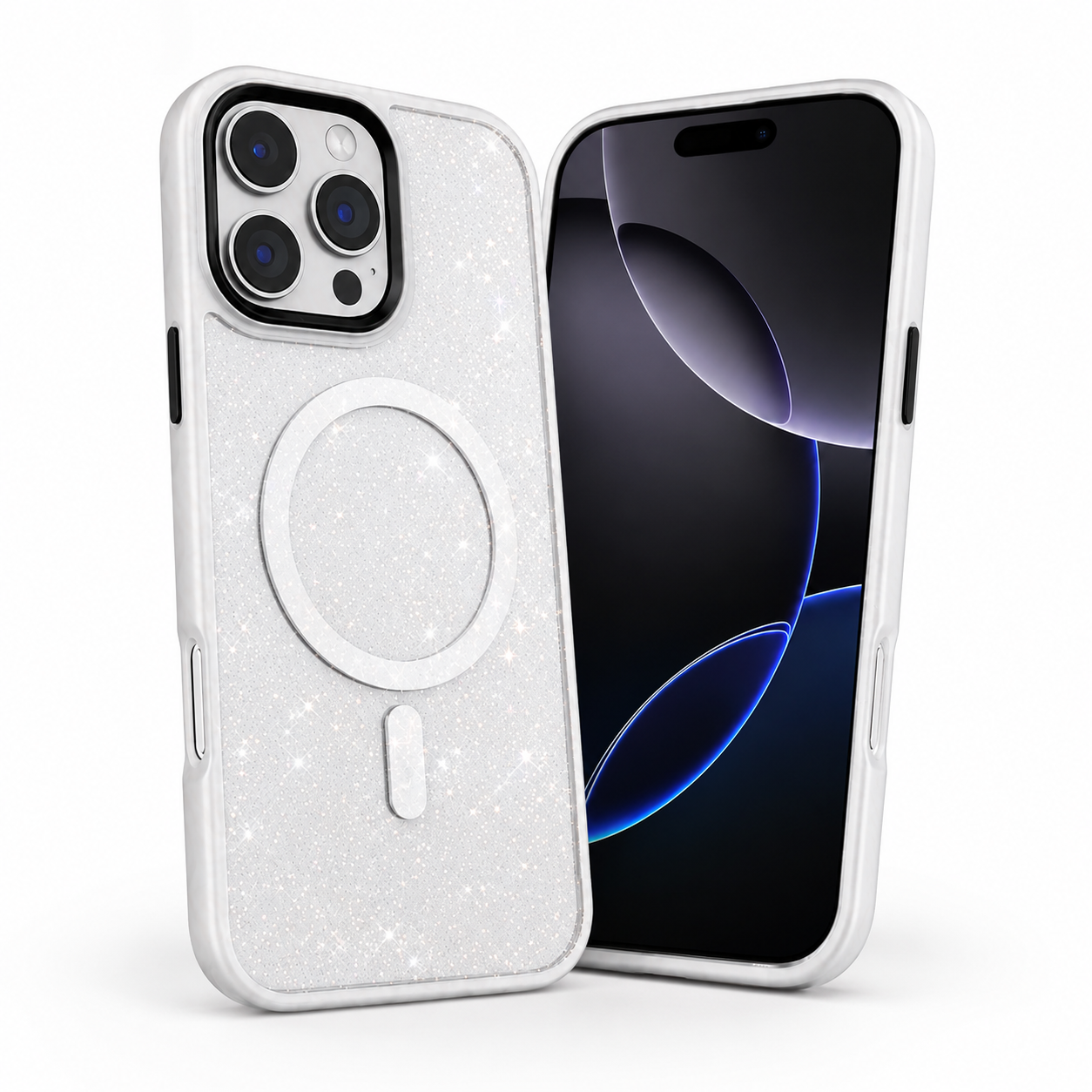 Durable phone cases Canada – White Glitter MagSafe hybrid case
