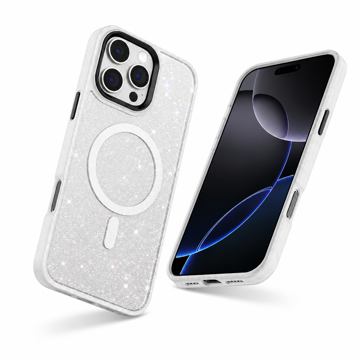 White MagSafe iPhone 16 Pro Max cover with raised camera and screen protection