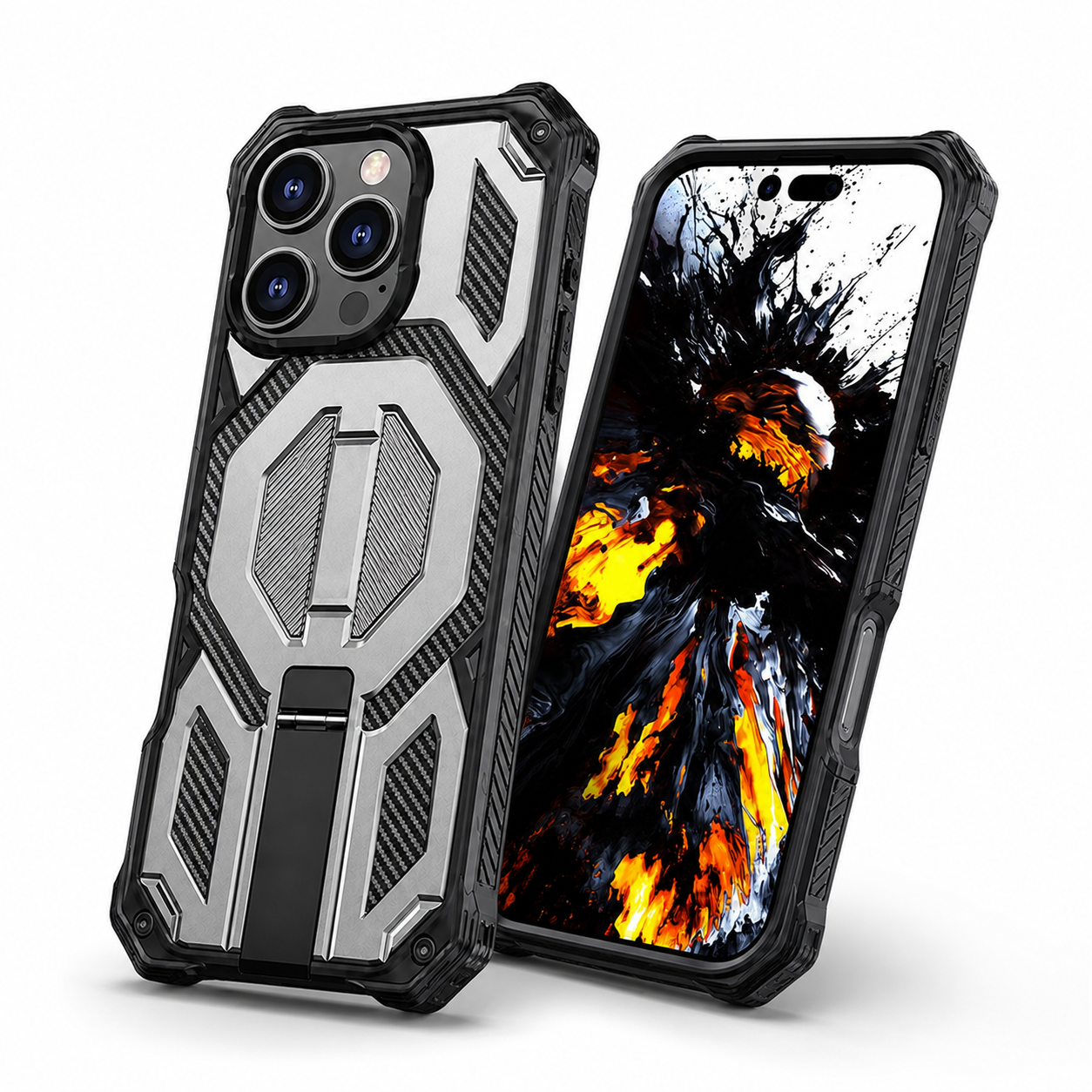 Grey MagSafe iPhone 16 Pro Max cover with raised camera and screen protection