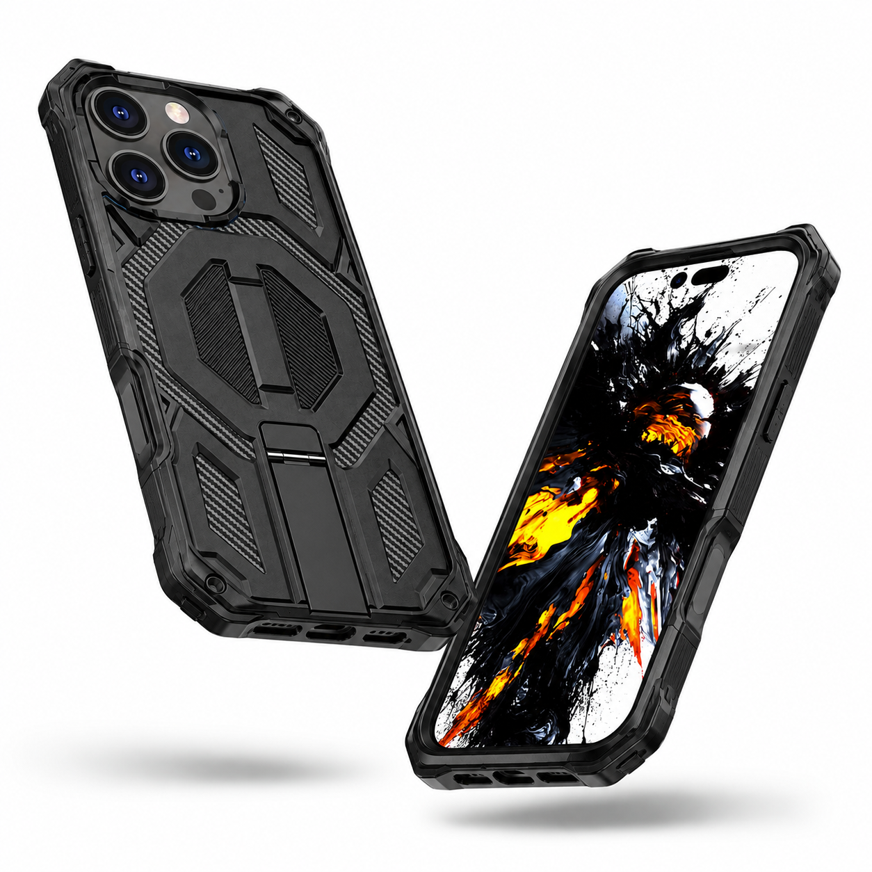 Black MagSafe iPhone 16 Pro Max cover with anti-slip grip and raised camera edges