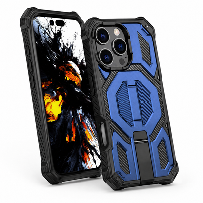 Blue MagSafe iPhone 16 Pro Max cover with reinforced corners and screen protection