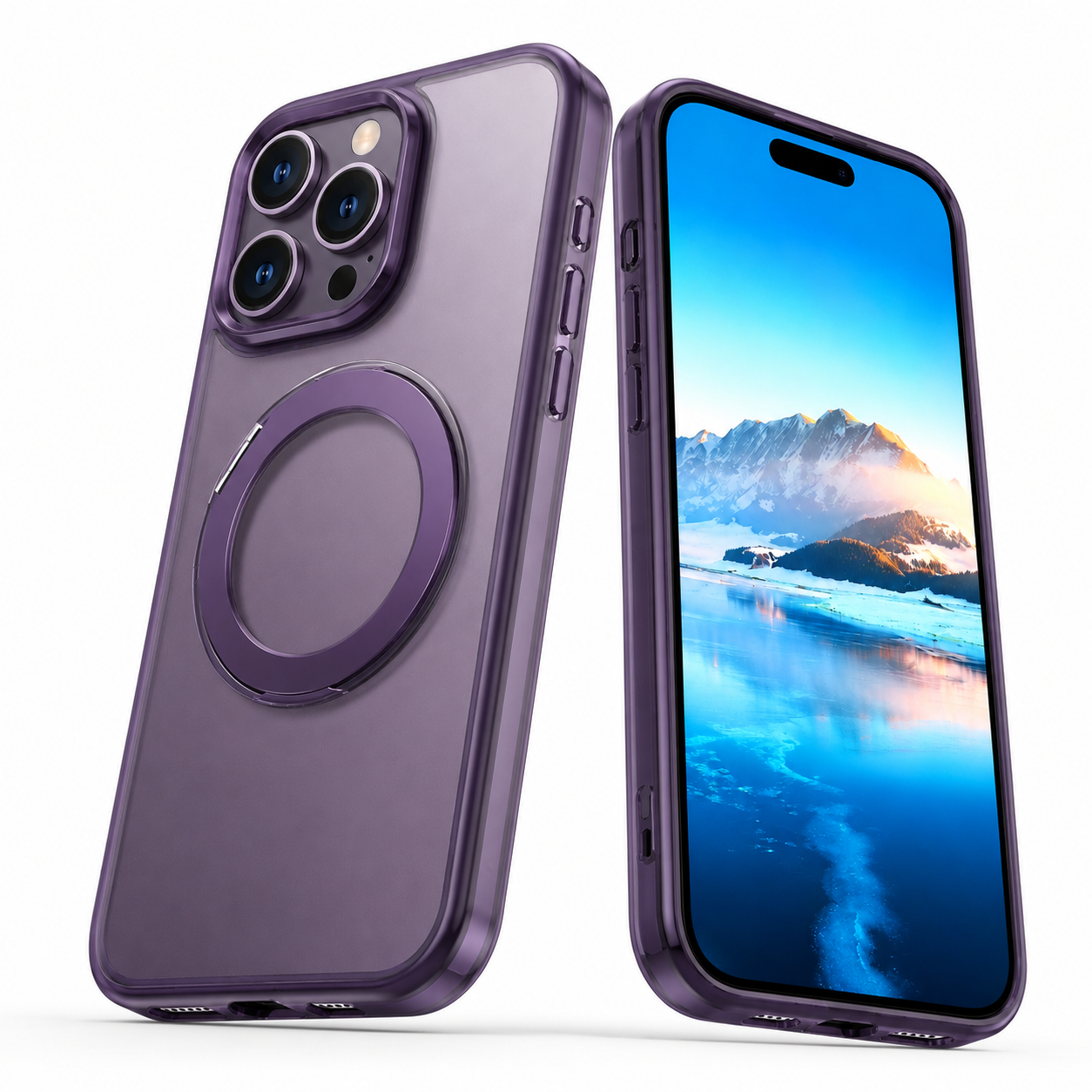 Deep Purple iPhone 16 Pro Max protective case with magnetic ring holder
