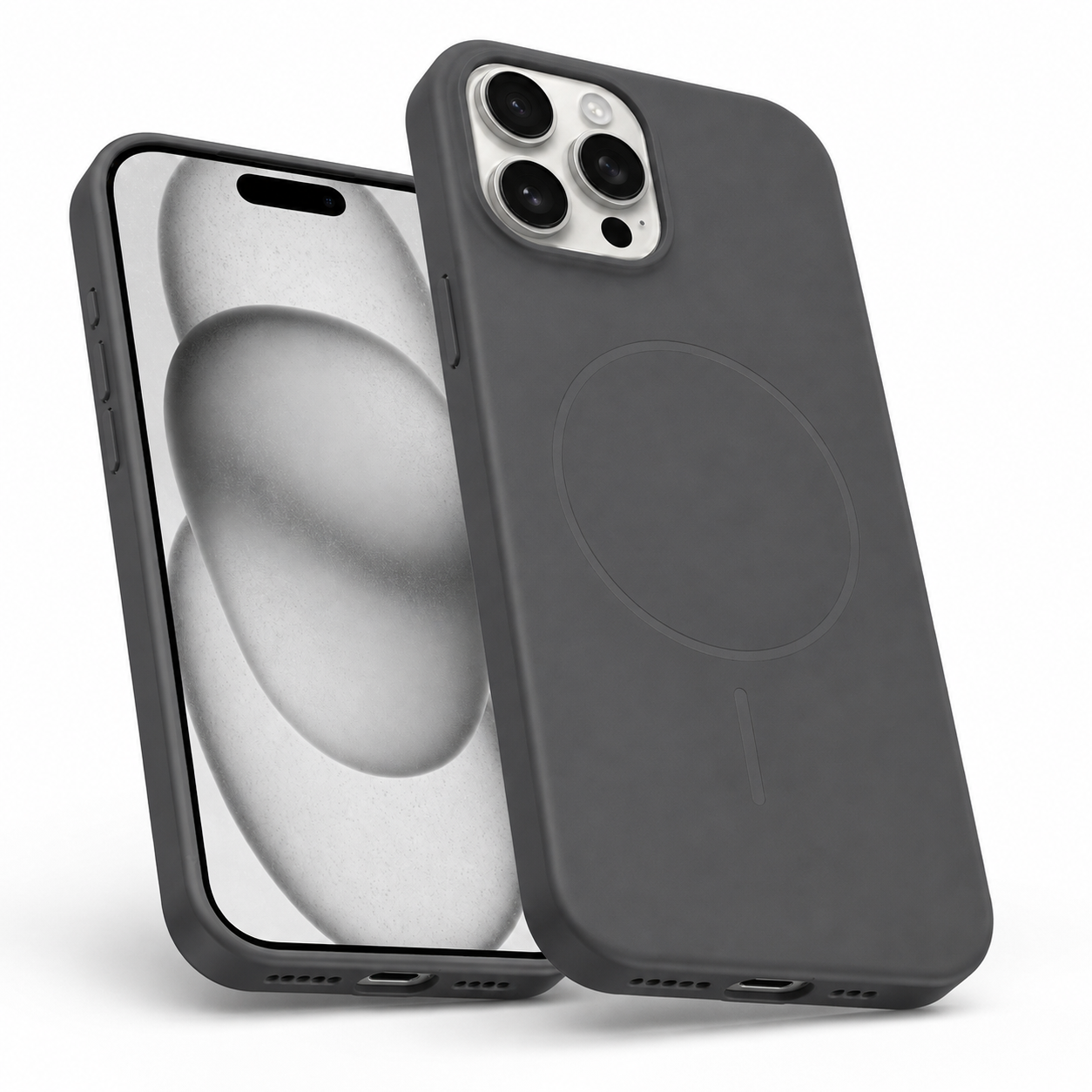 Grey MagSafe silicone phone case for iPhone 16 Pro Max
