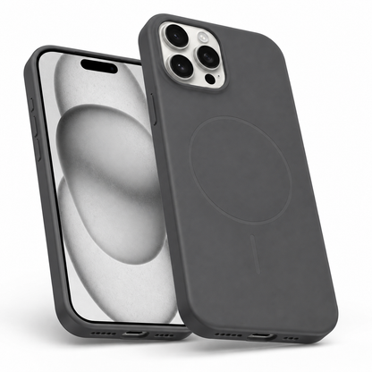 Grey MagSafe silicone phone case for iPhone 16 Pro Max

