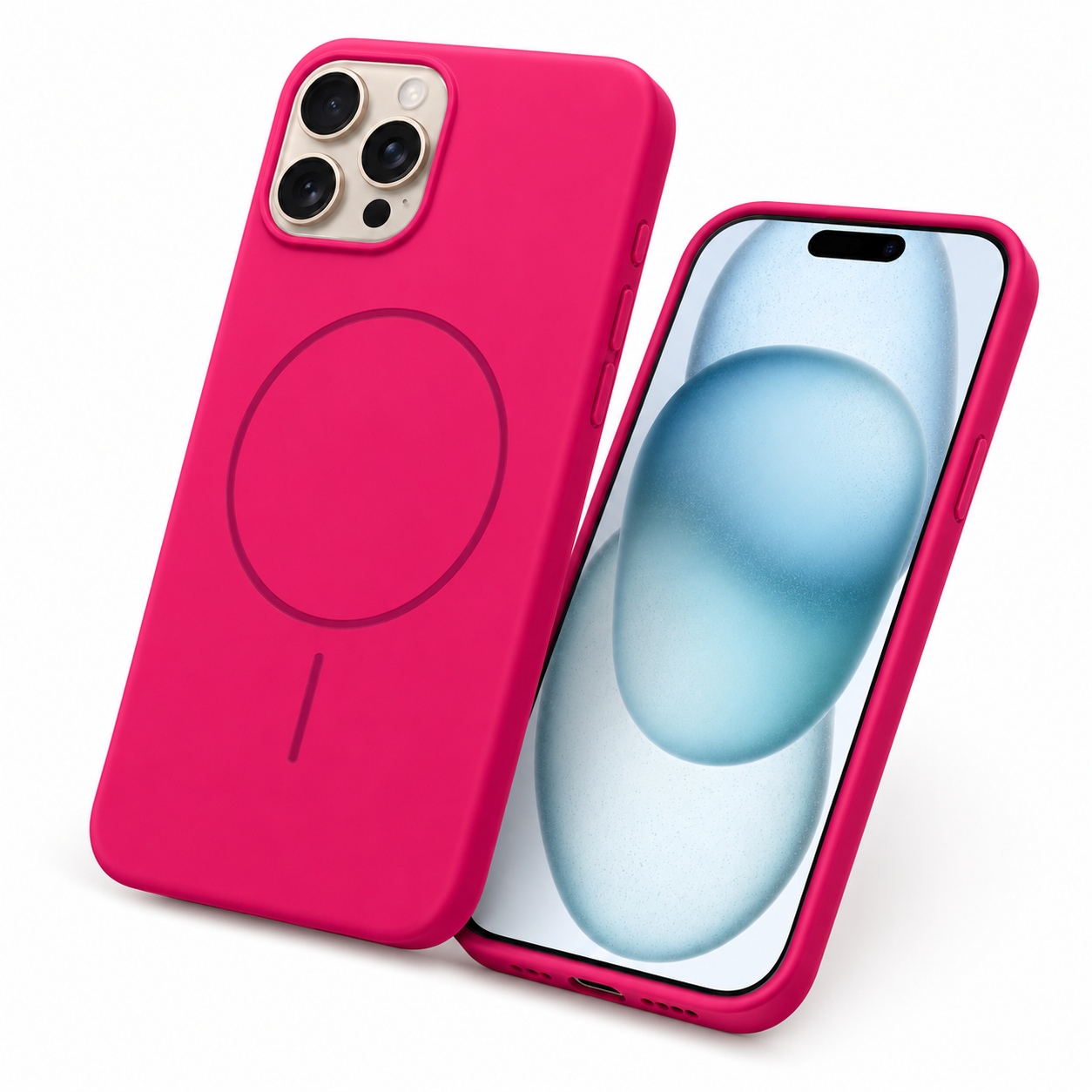 Apple iPhone 16 Pro Max hot pink silicone MagSafe protective case
