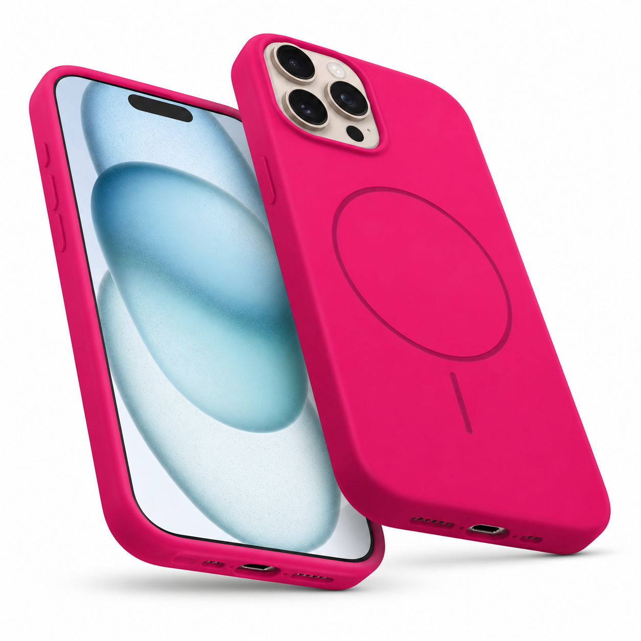 Hot pink MagSafe silicone phone case for iPhone 16 Pro Max
