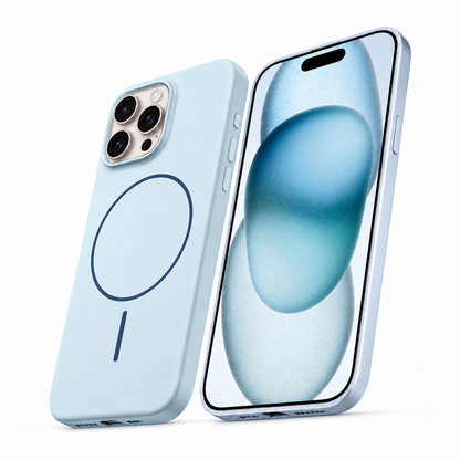 Sky blue magnetic silicone case with MagSafe for iPhone 16 Pro Max