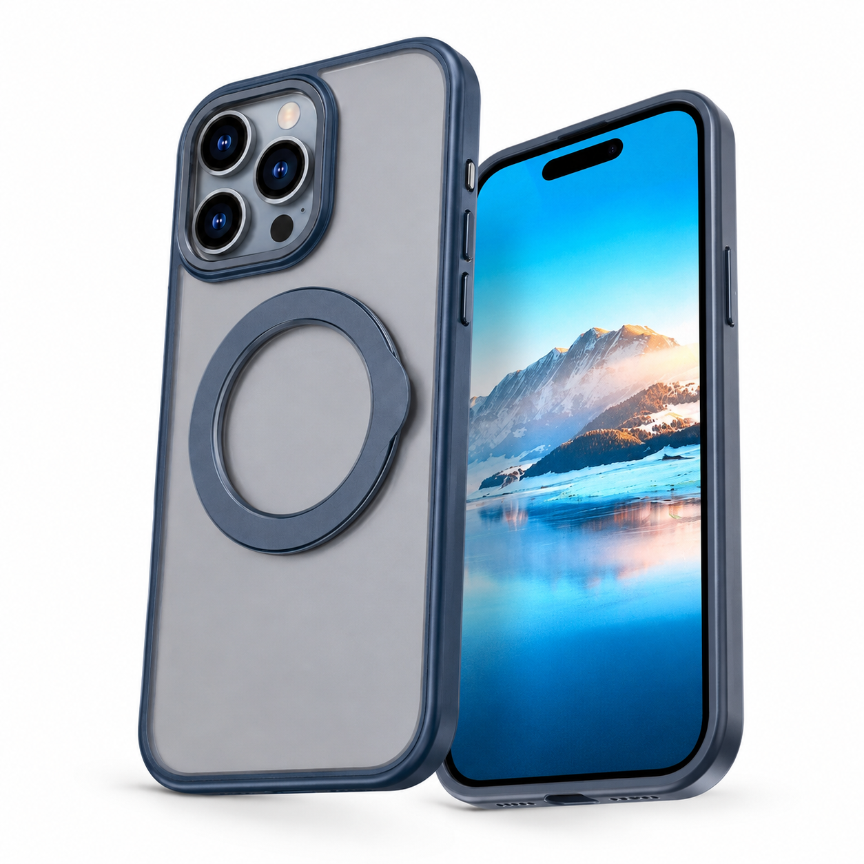 iPhone 16 Pro Max Blue MagSafe case with adjustable ring stand