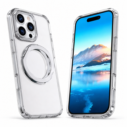iPhone 16 Pro Max Silver MagSafe case with adjustable ring stand
