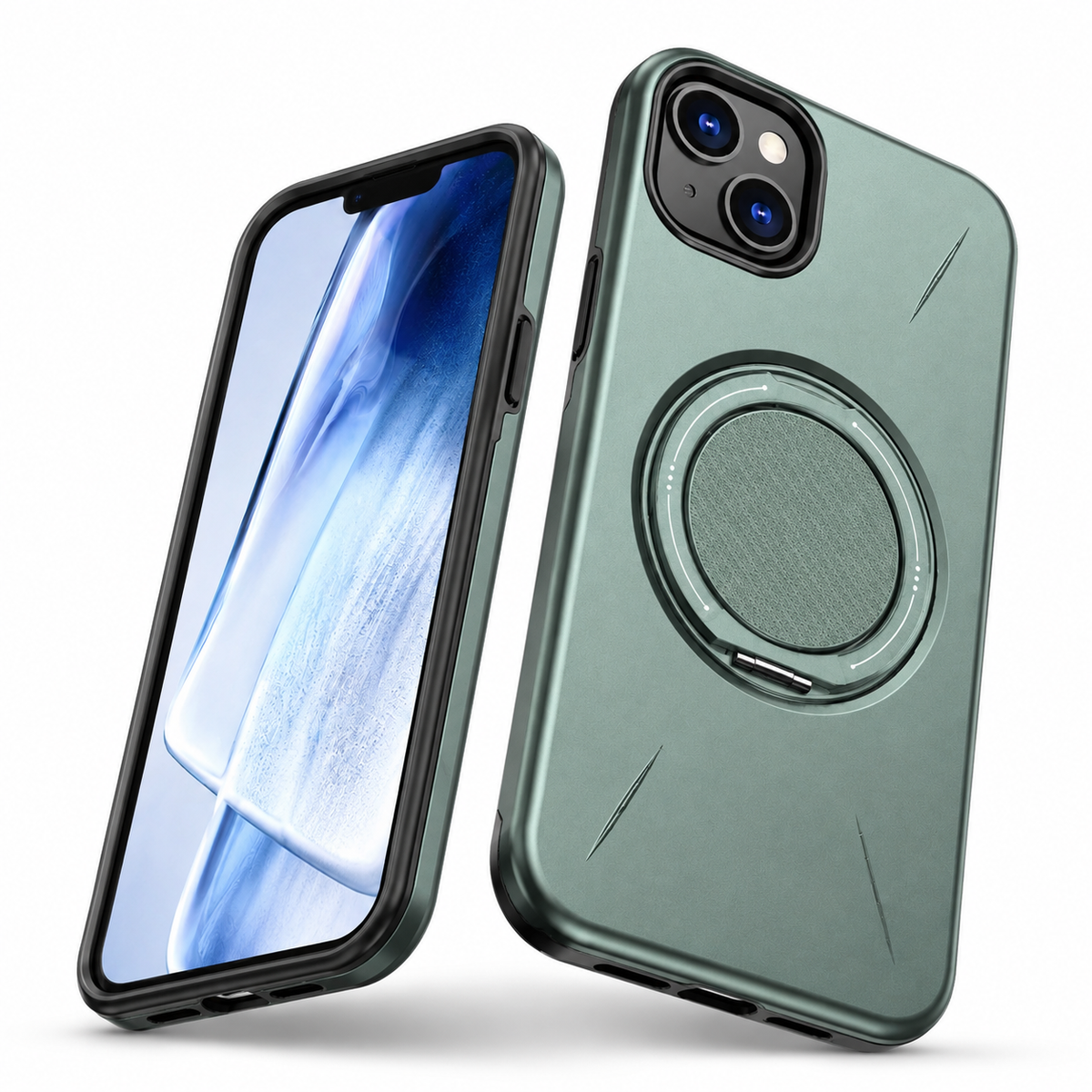 Apple iPhone 13 rugged MagSafe case with metal forge ring stand and protective cover