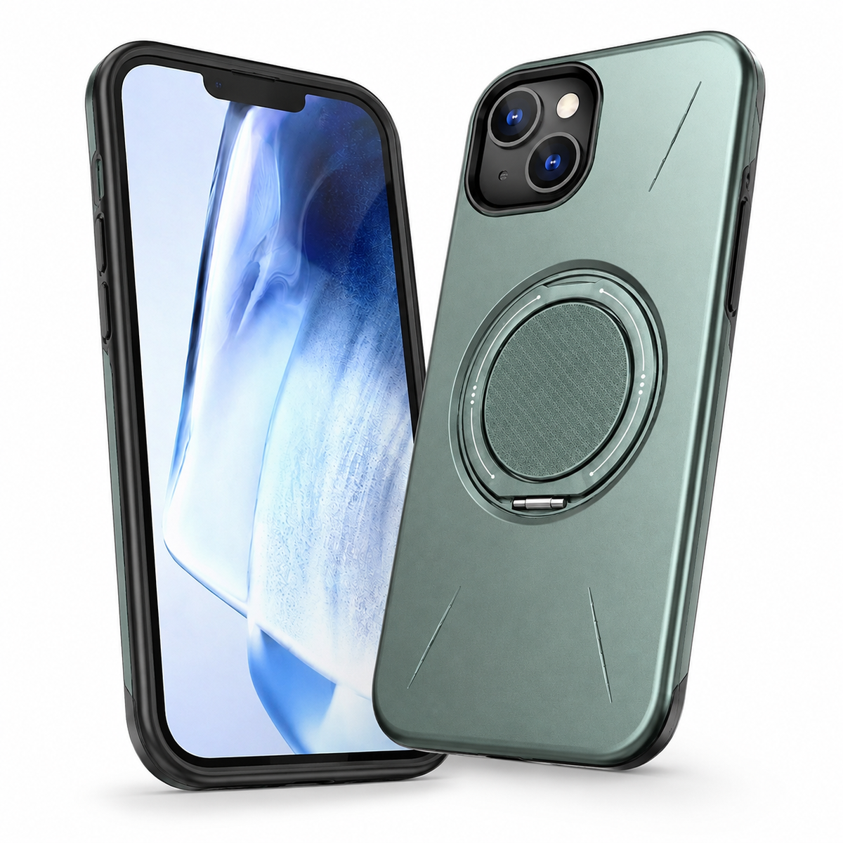 Heavy duty MagSafe protective case for iPhone 15 with rotating ring holder