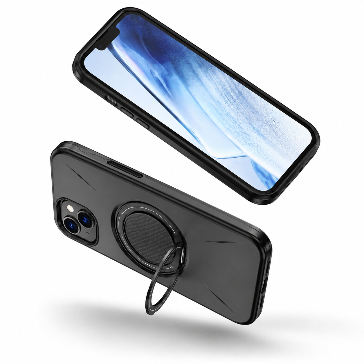 Apple iPhone 14 rugged MagSafe case with metal forge ring stand and protective cover