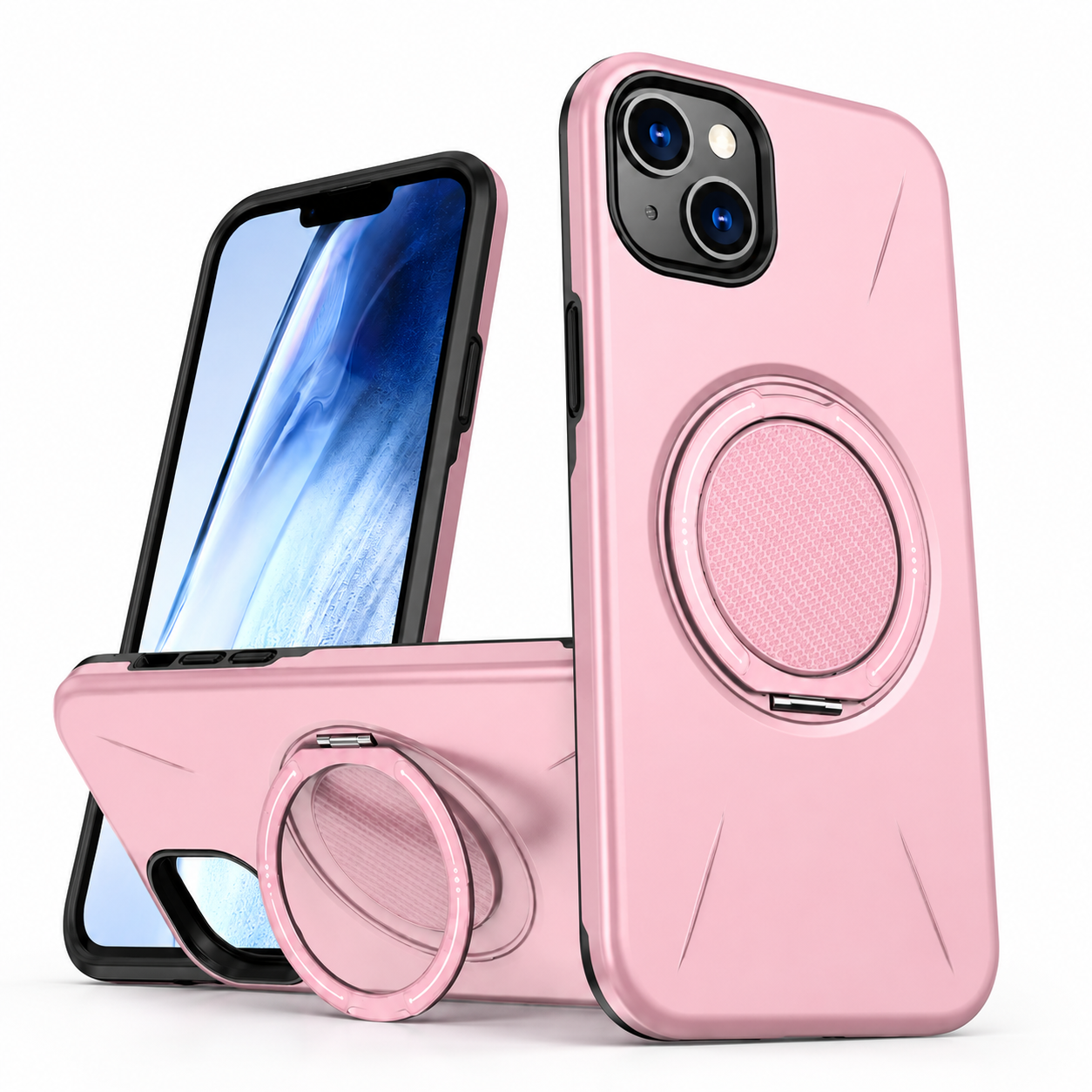 Apple iPhone 15 rugged MagSafe case with metal forge ring stand and protective cover