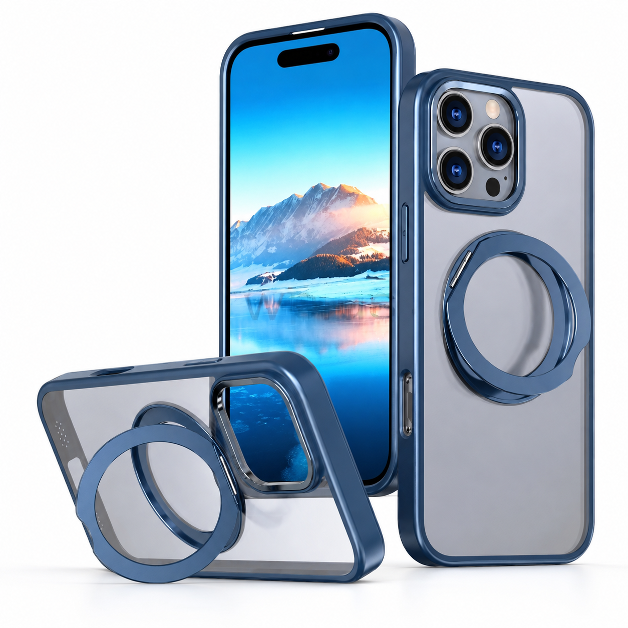 Blue MagSafe Tilt Ring Stand Case for Apple iPhone 16 Pro Max