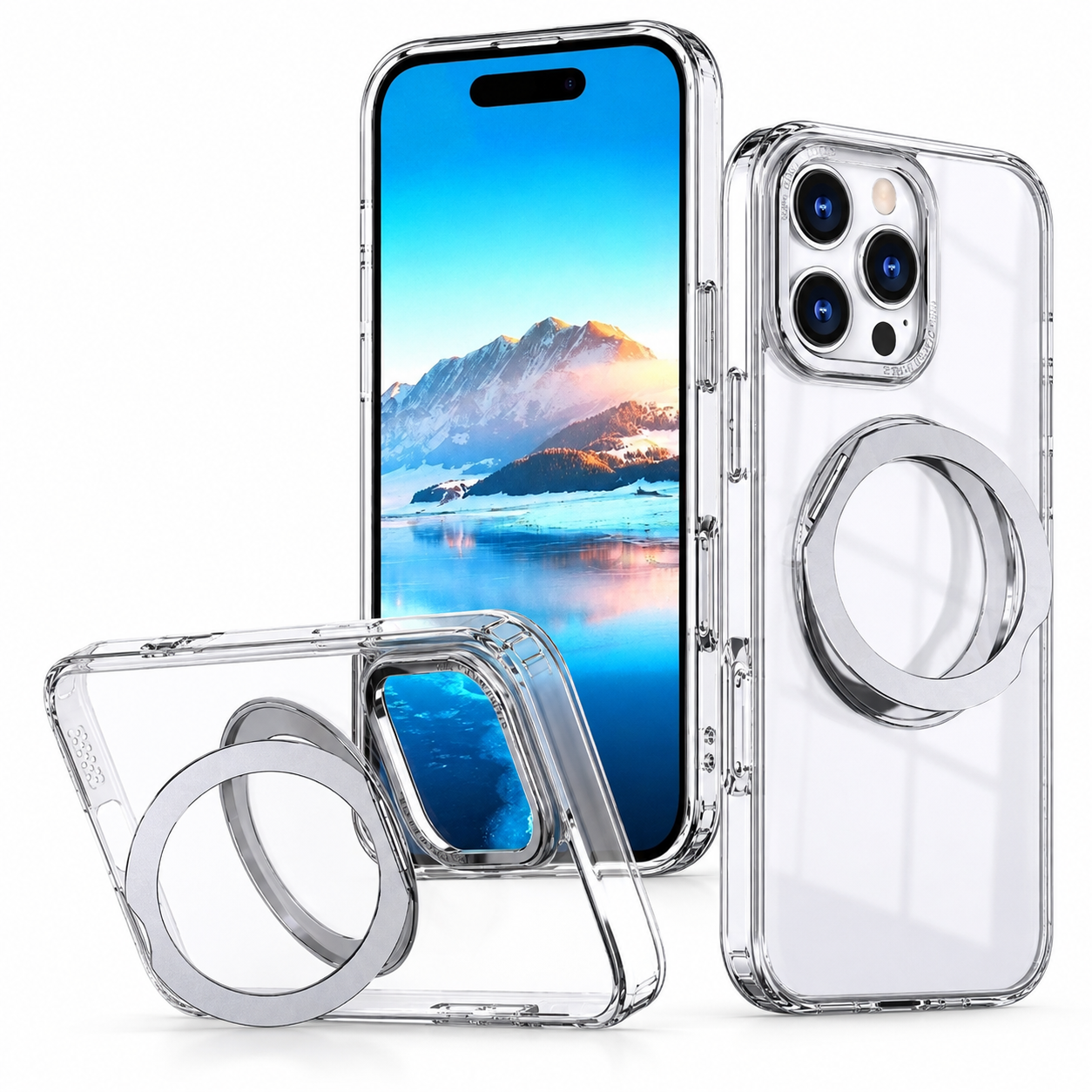 Silver MagSafe Tilt Ring Stand Case for Apple iPhone 16 Pro Max
