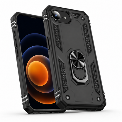 Black impact-resistant iPhone cover with reinforced corners and camera protection