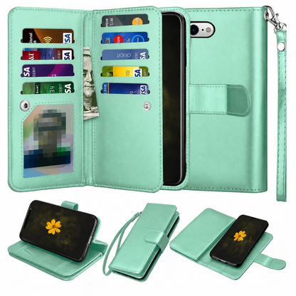 Teal Bifold 9-Card Detachable Wallet Case for Apple iPhone 17e and 16e