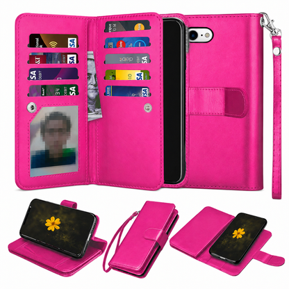 Hot Pink Bifold 9-Card Detachable Wallet Case for Apple iPhone 17e and 16e