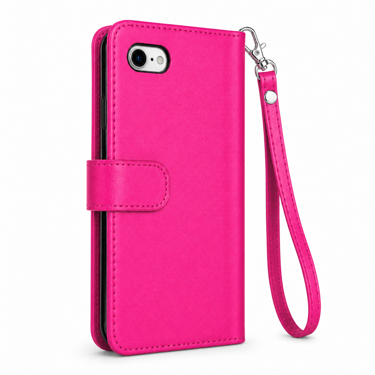 Hot Pink iPhone case with card holder, cash pocket and magnetic fastening