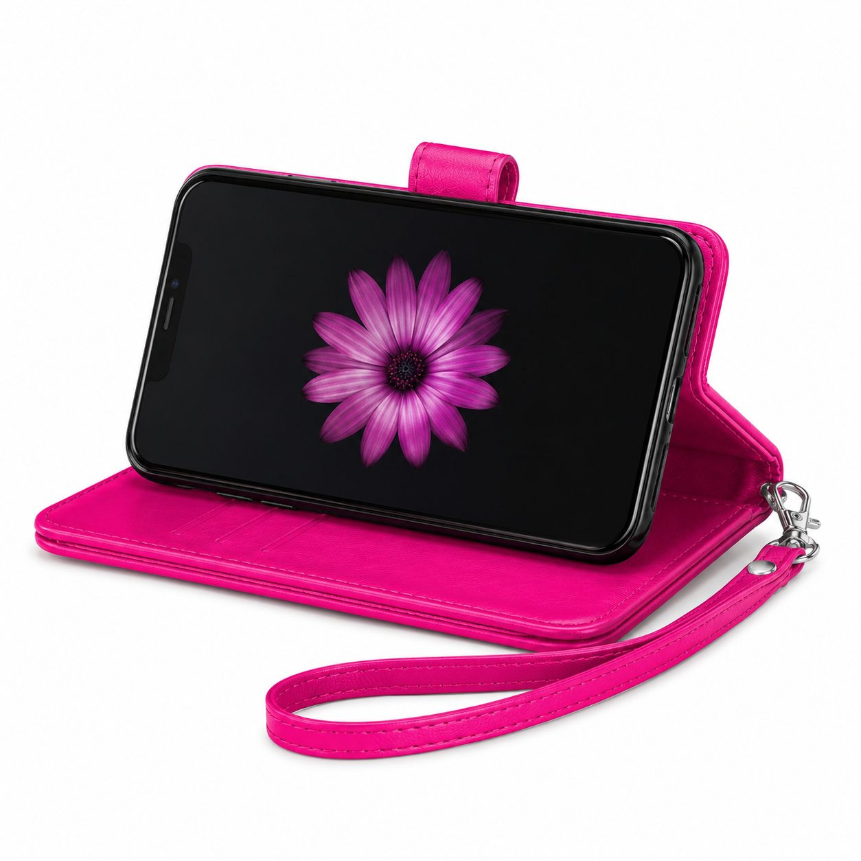 Hot Pink iPhone wallet case Canada with nine card compartments