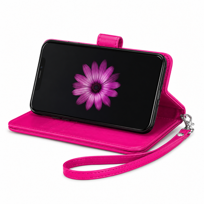 Hot Pink iPhone wallet case Canada with nine card compartments