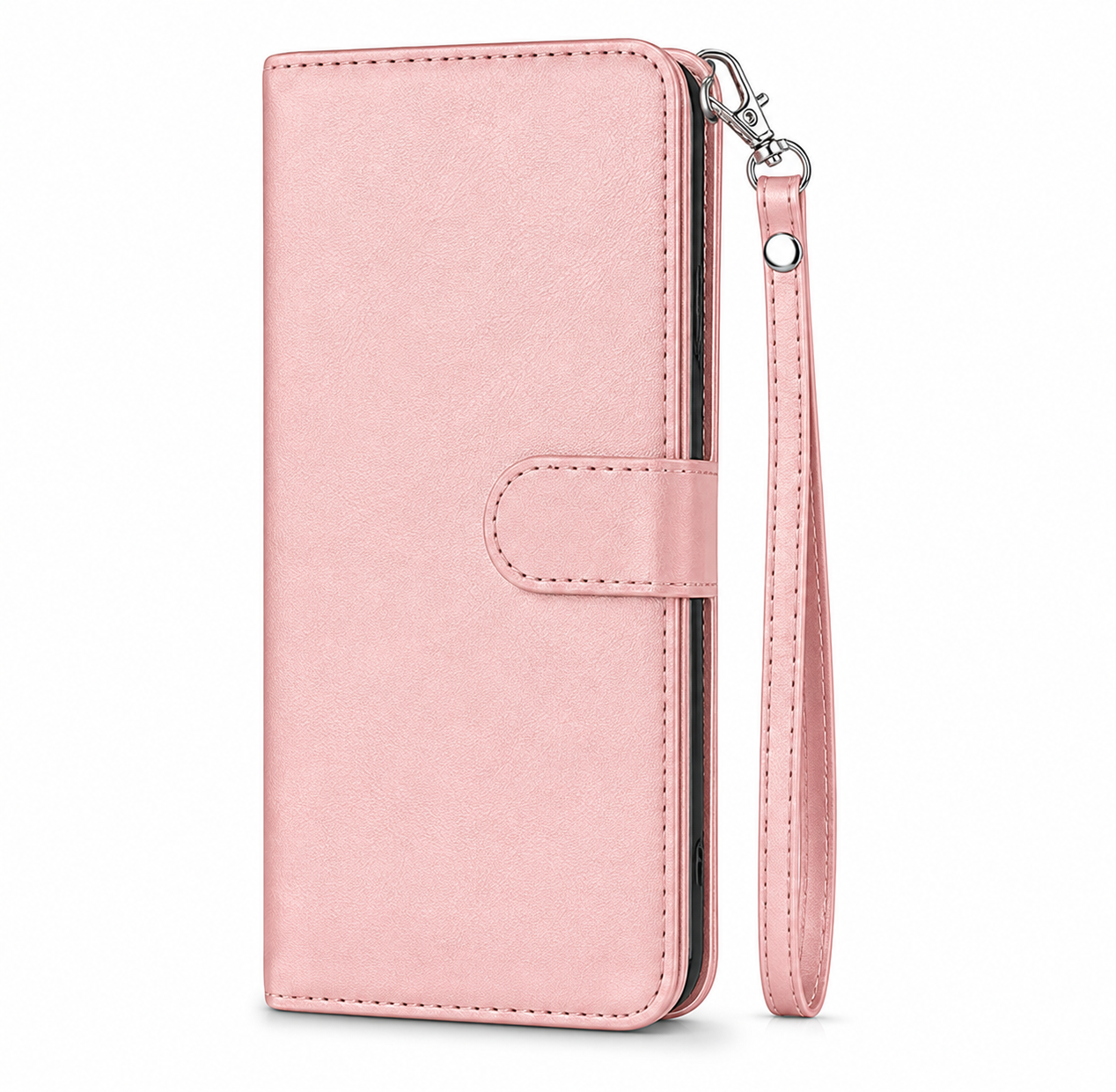 Rose Gold iPhone wallet cover with cash storage and magnetic closure