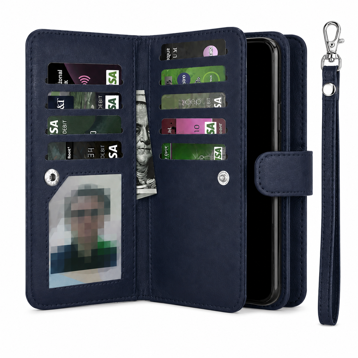 Navy iPhone wallet case Canada with nine card slots