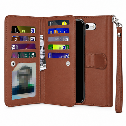 Brown detachable bifold phone wallet for Apple iPhone 17e and 16e