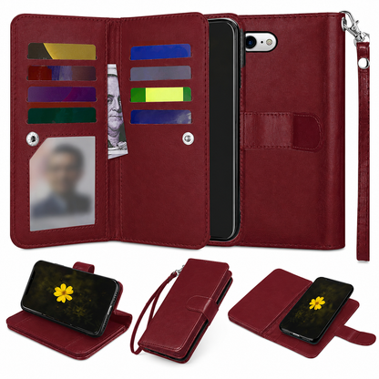 Wine Bifold 9-Card Detachable Wallet Case for Apple iPhone 17e and 16e