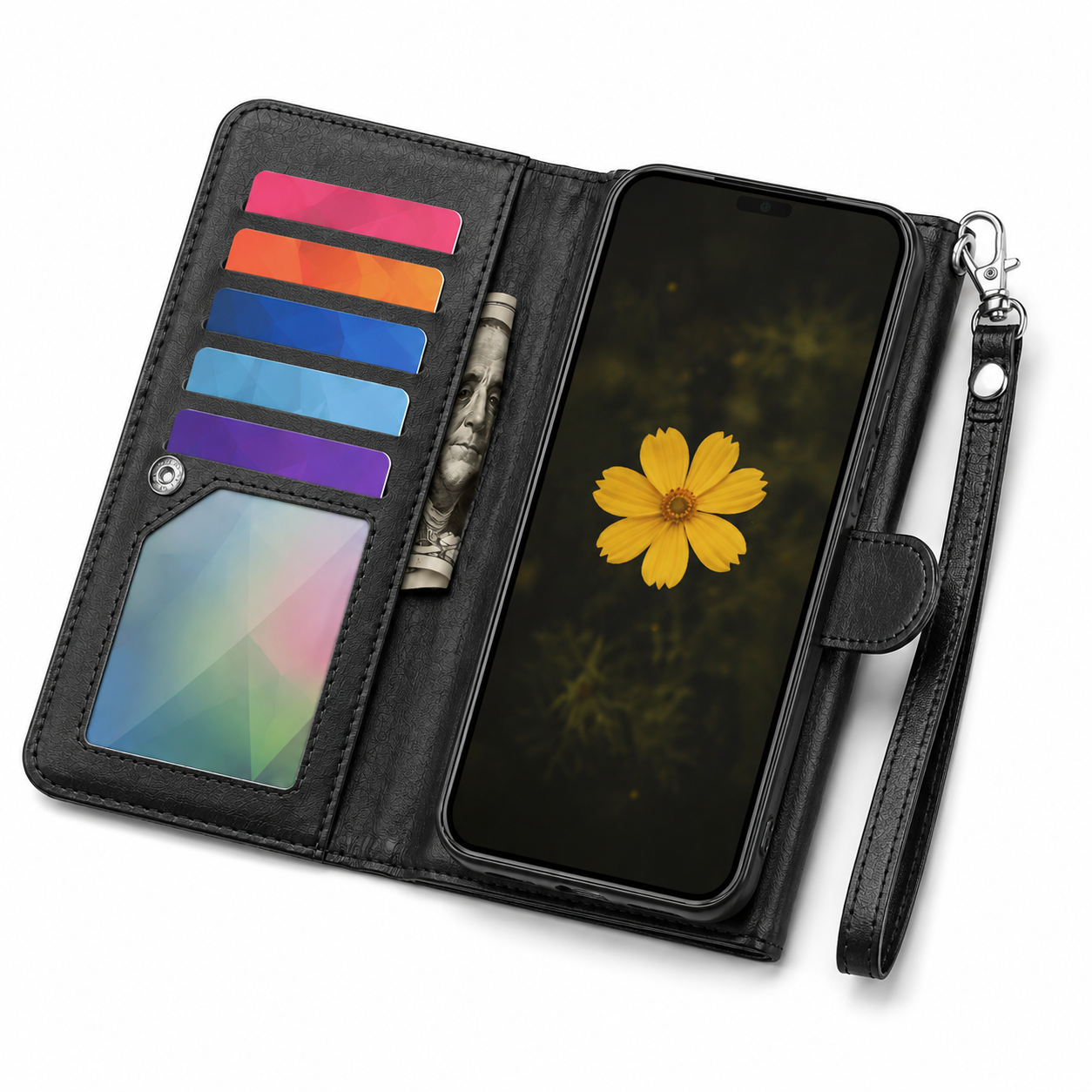 Black iPhone wallet case Canada with nine card slots
