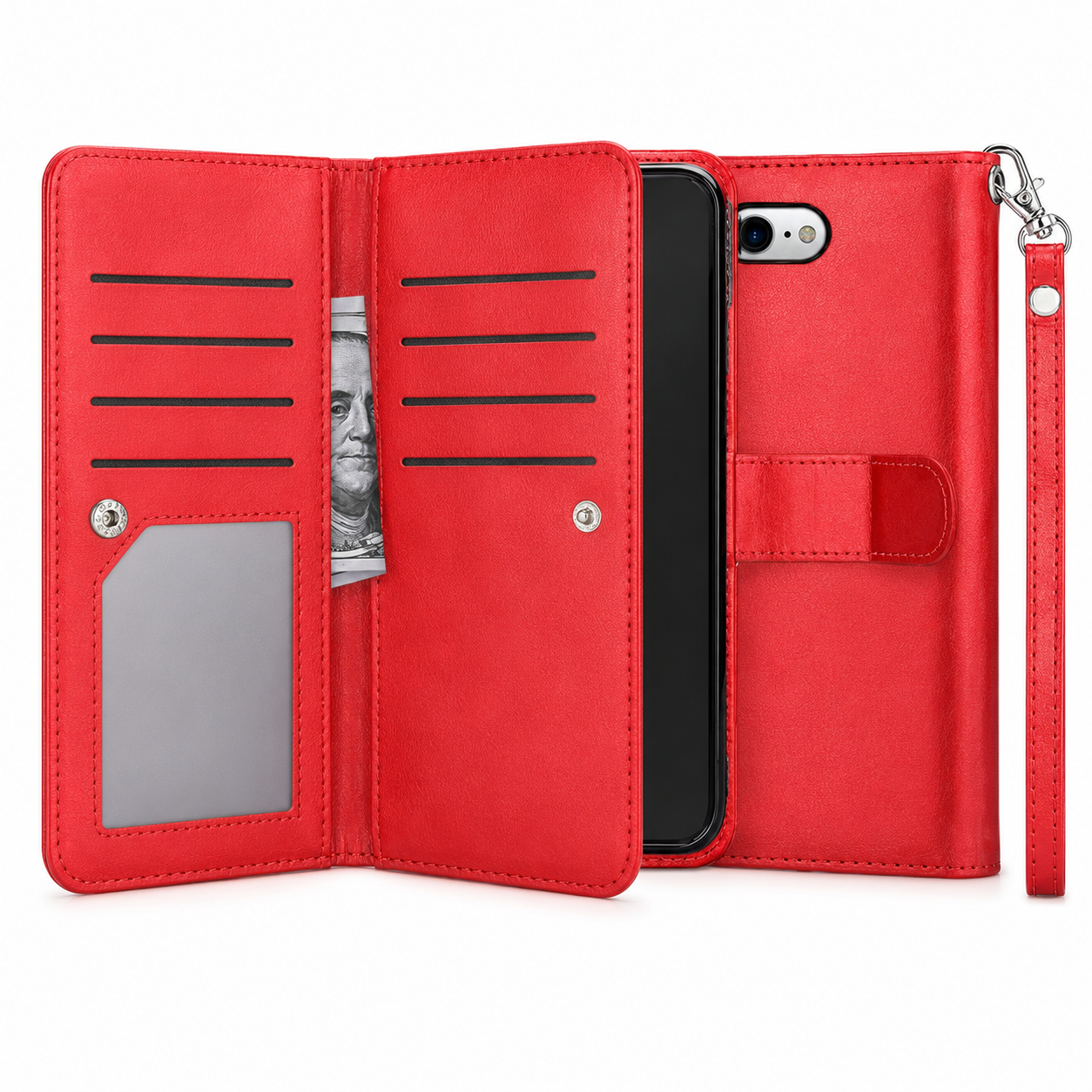 Phone cover store Canada – Red multi-card wallet cover
