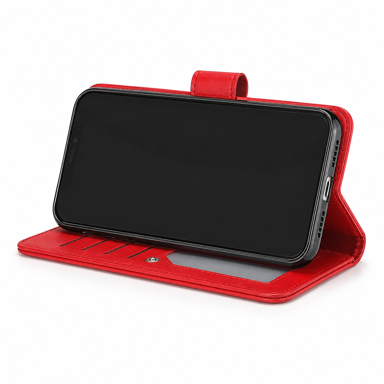 Red iPhone wallet case Canada with nine card compartments
