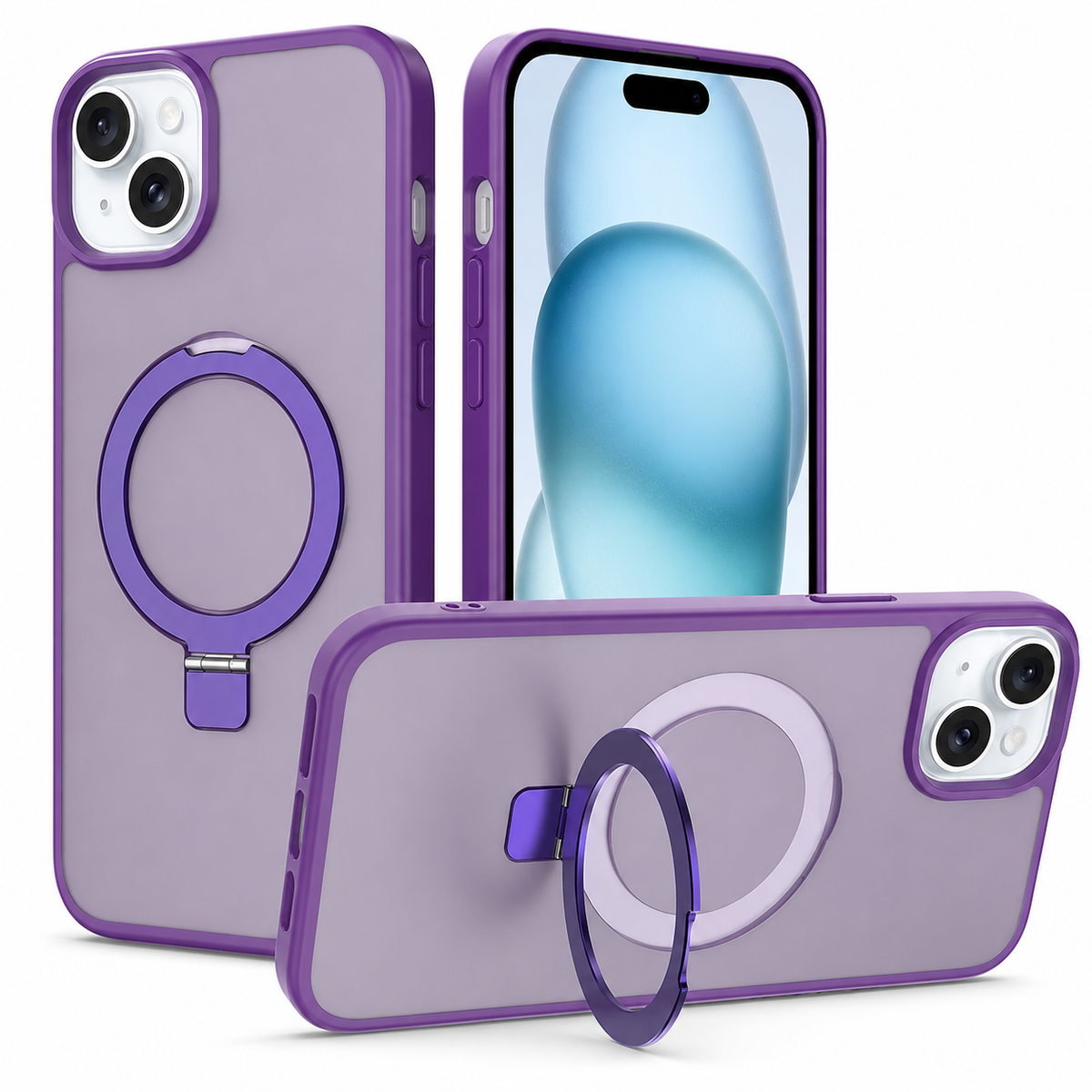 Protective MagSafe kickstand case for Apple iPhone 14 with raised edges