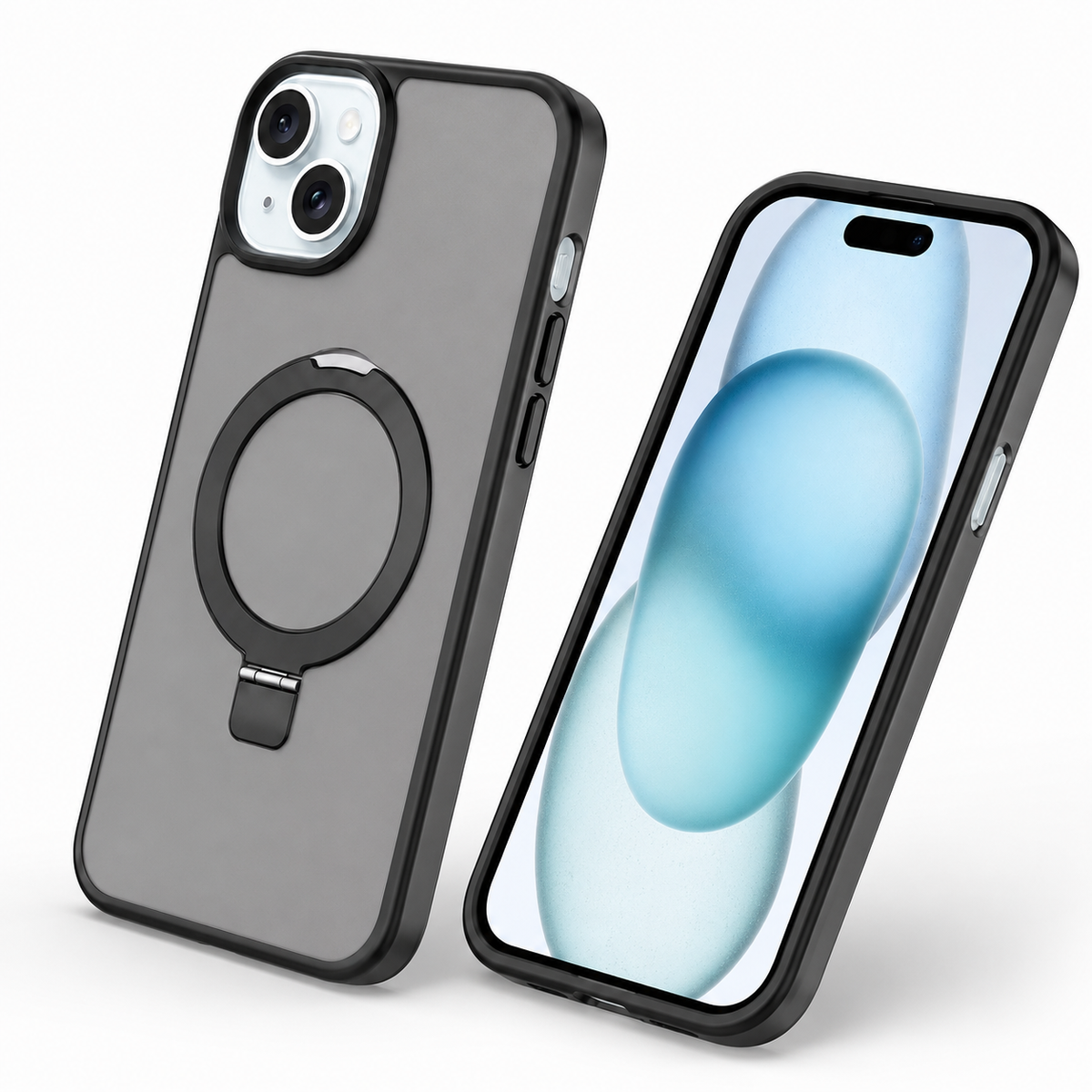 Protective MagSafe kickstand case for Apple iPhone 13 with raised edges